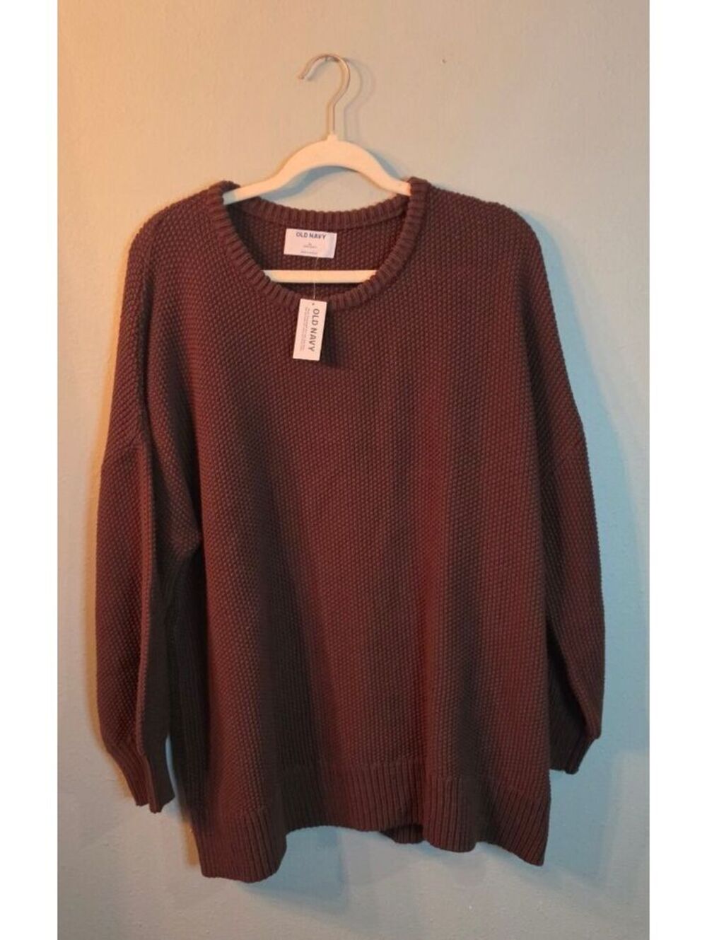 Old Navy Women's XL Brown Tunic Length Chunky Knit Crewneck Sweater NWT